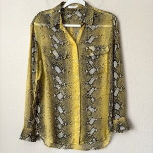 Equipment Silk Snake Print Reptile Button Down Blouse Long Sleeve Top